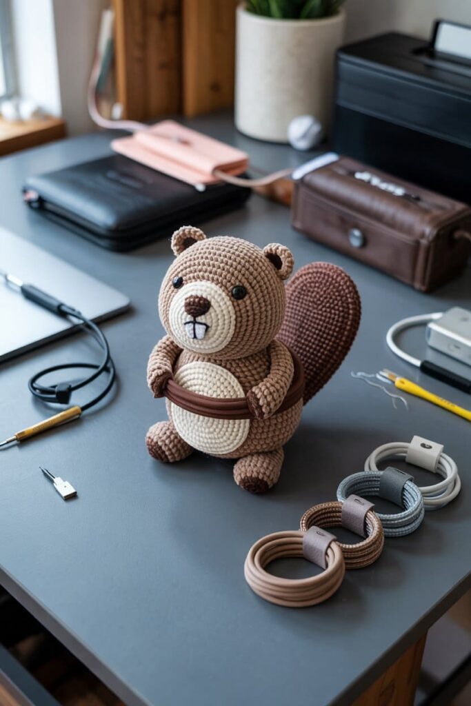 Crochet Beaver Cable Tie Holder