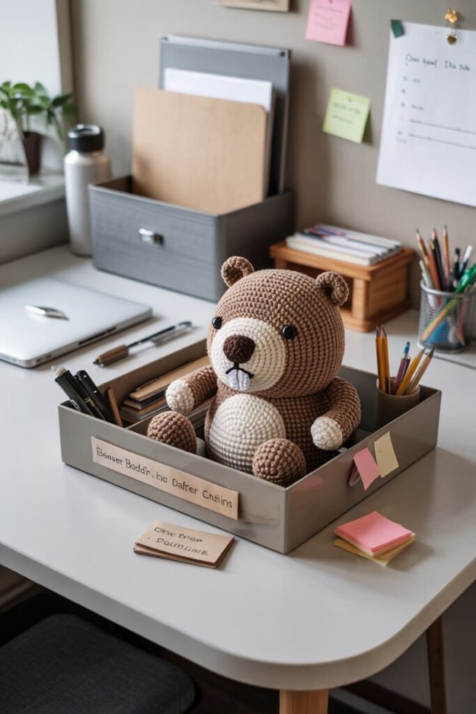Crochet Beaver Desk Tray Accent