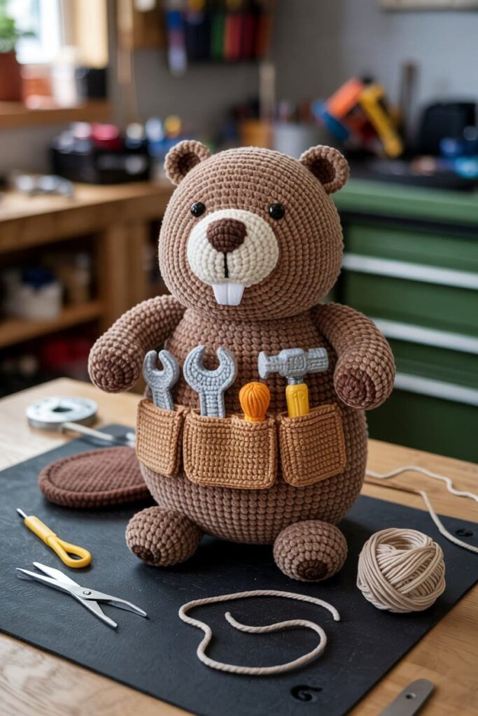 Crochet Beaver with Tool Belt