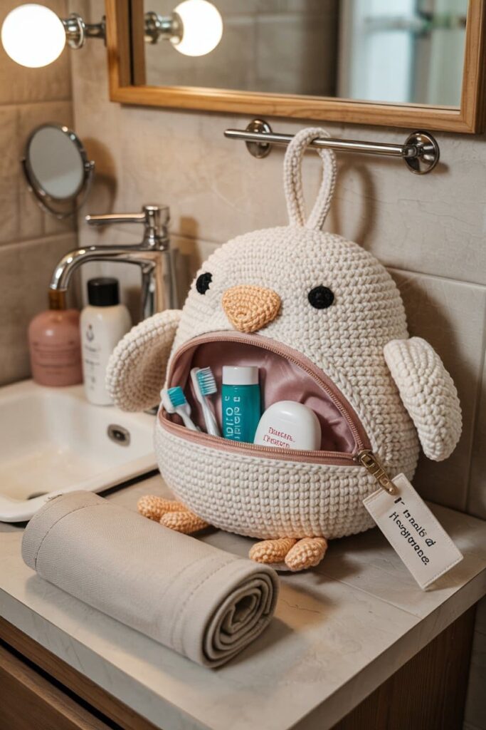 Crochet Bird Travel Pouch for Hygiene Items