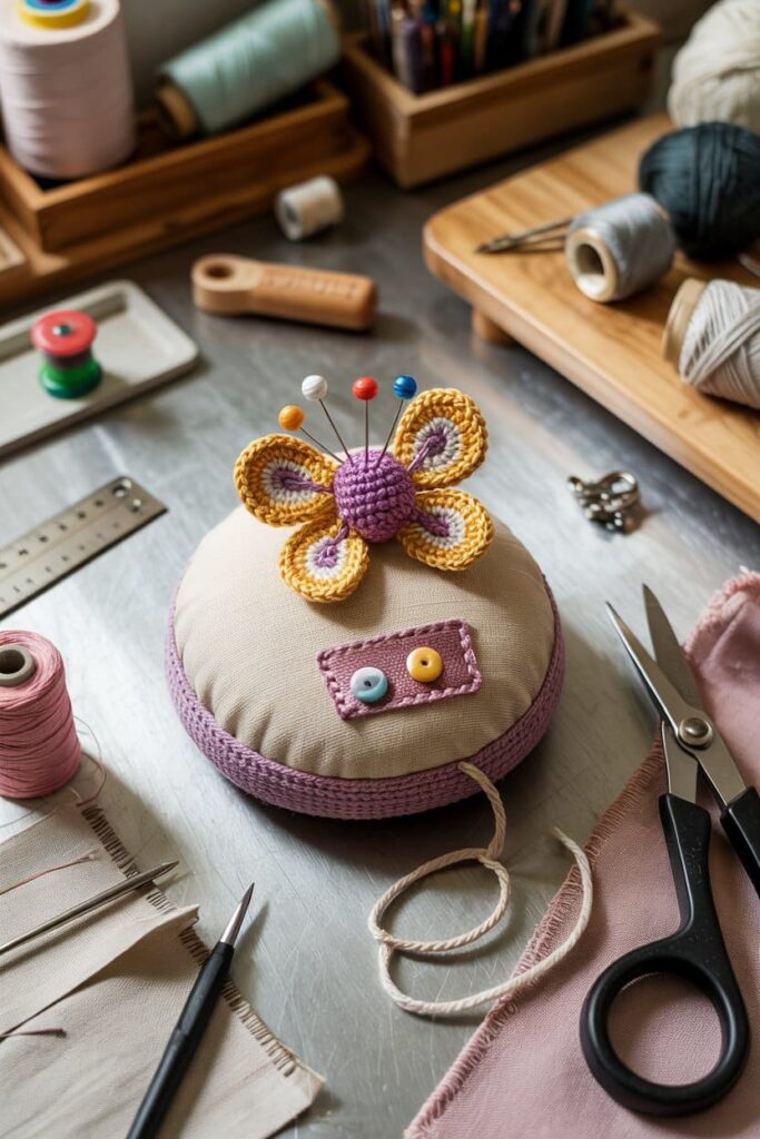 Crochet Butterfly Pincushion Topper