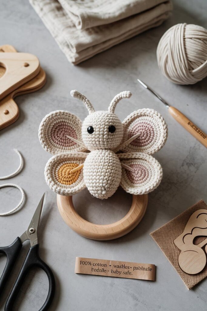 Crochet Butterfly on a Wooden Ring