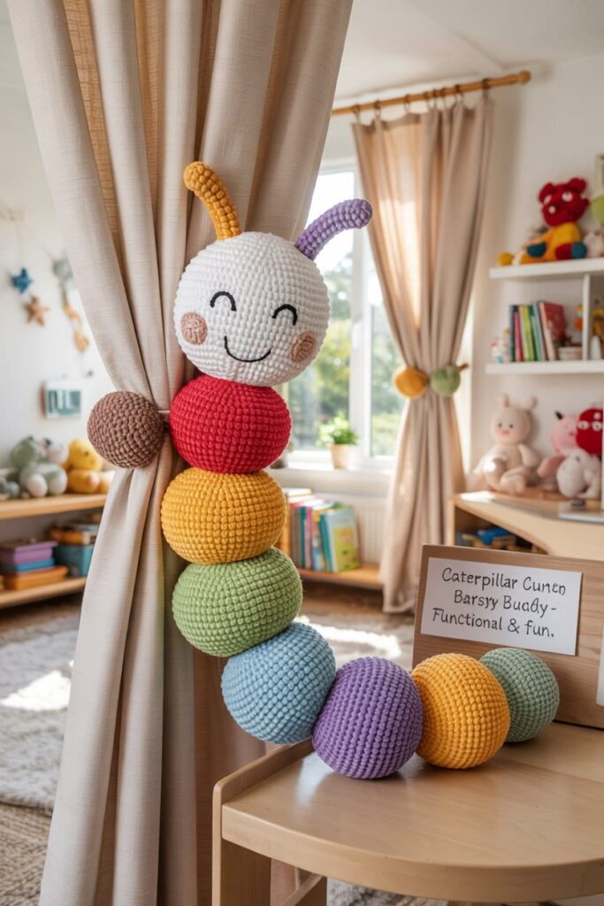 Crochet Caterpillar Curtain Tieback