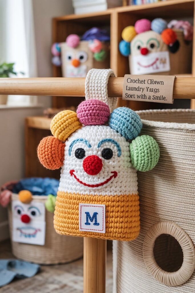 Crochet Clown Laundry Tag Marker