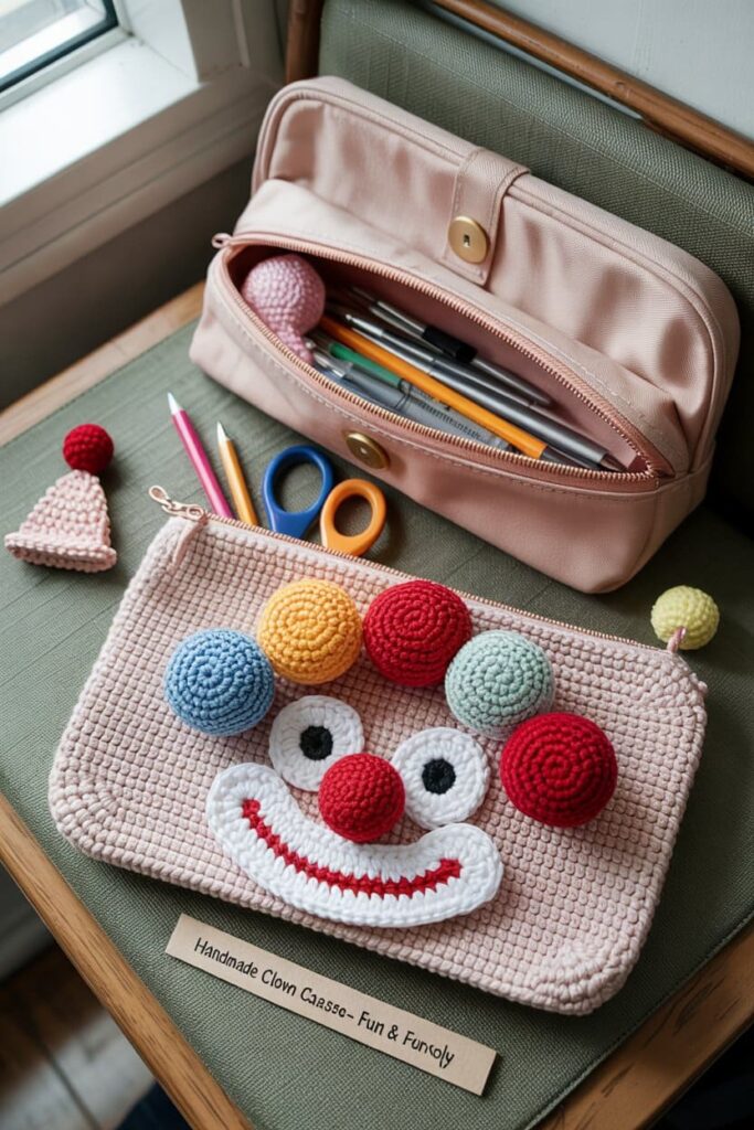 Crochet Clown Pencil Case