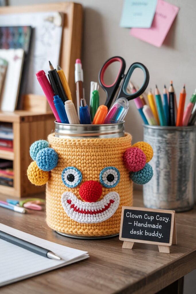 Crochet Clown Stationery Cup Sleeve