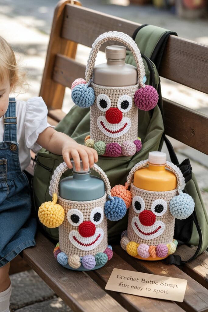 Crochet Clown Water Bottle Strap Holder