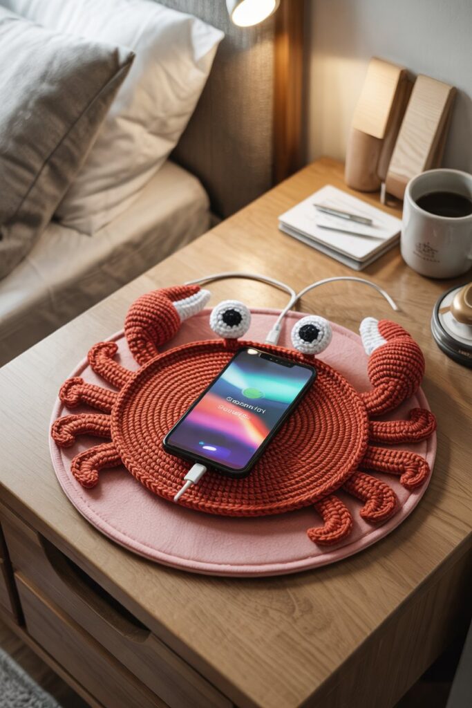 Crochet Crab Charging Base Mat