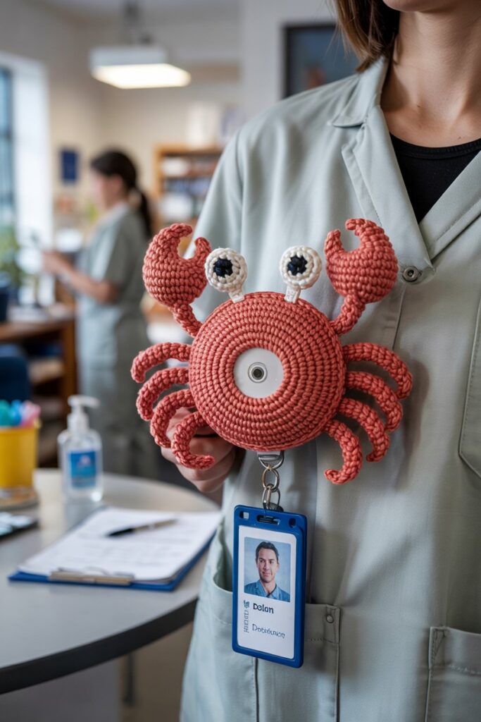 Crochet Crab ID Badge Clip Cover