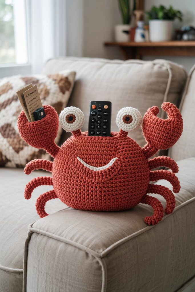 Crochet Crab Remote Control Organizer Pocket