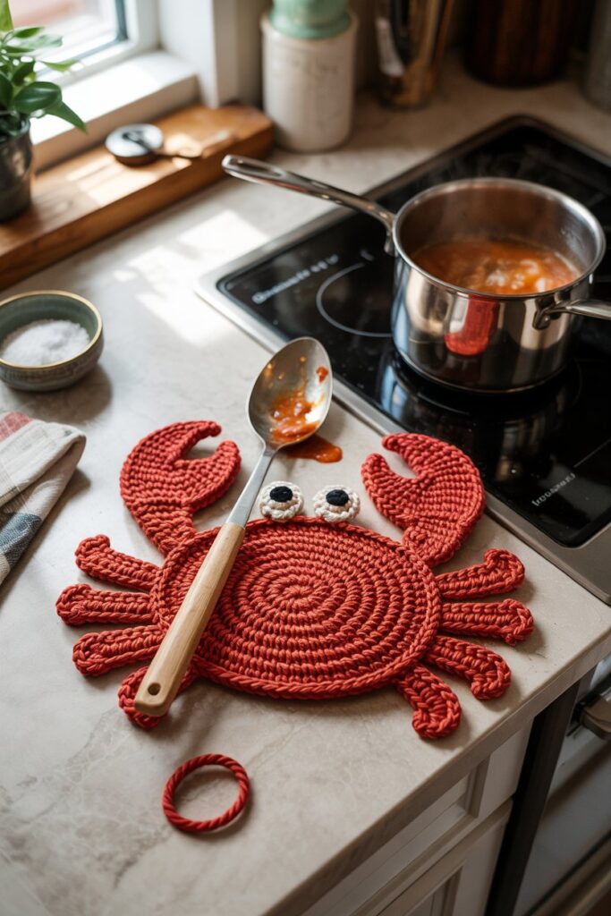Crochet Crab Spoon Rest Pad