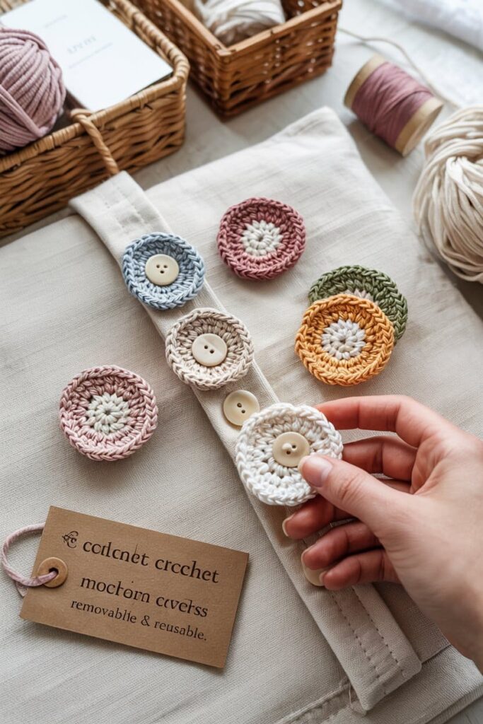 Crochet Flower Button Cover Set