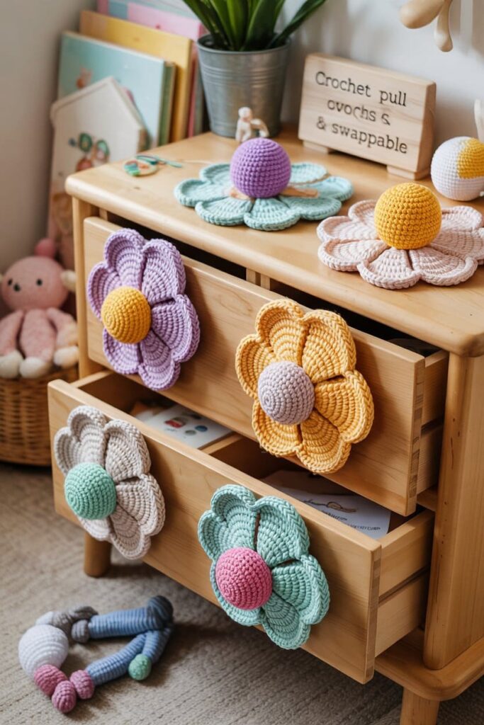 Crochet Flower Drawer Pull Covers
