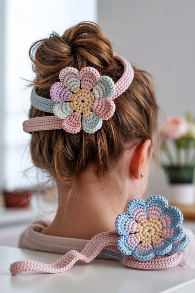 Crochet Flower Hair Bun Wrap