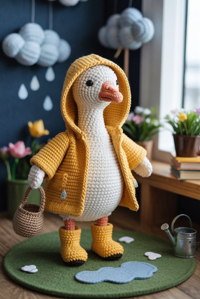 Crochet Goose with Raincoat