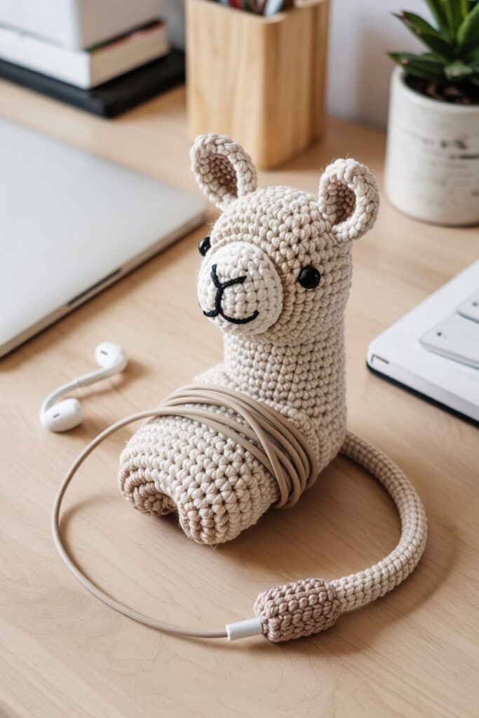 Crochet Llama Earbud Keeper Wrap