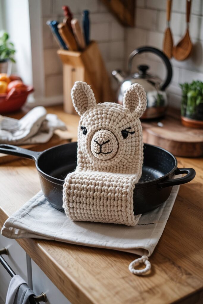 Crochet Llama Reusable Hot Pad Sleeve