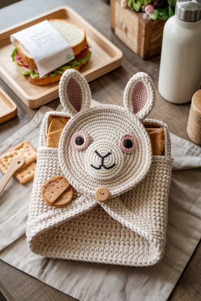 Crochet Llama Sandwich Wrap or Snack Pouch
