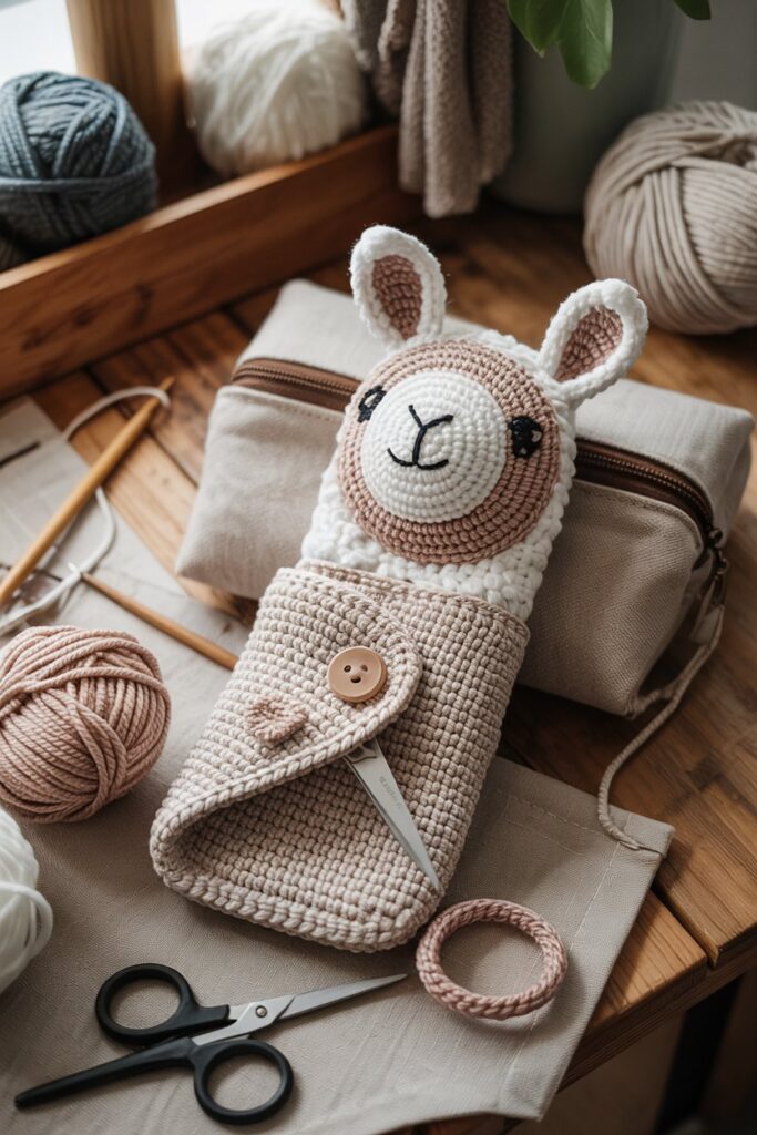 Crochet Llama Scissor Pouch for Craft Bags