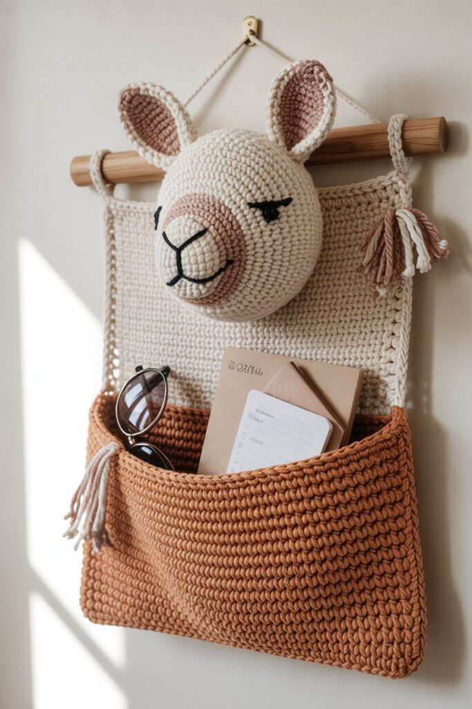 Crochet Llama Wall-Mounted Organizer Pocket
