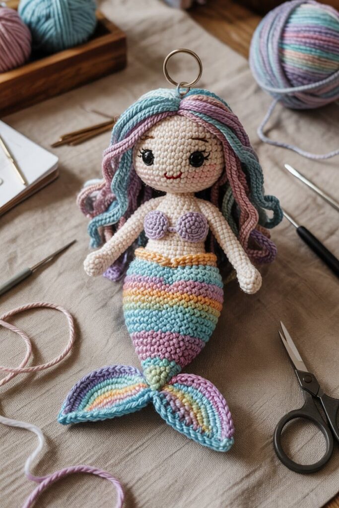 Crochet Mermaid Keychain Doll