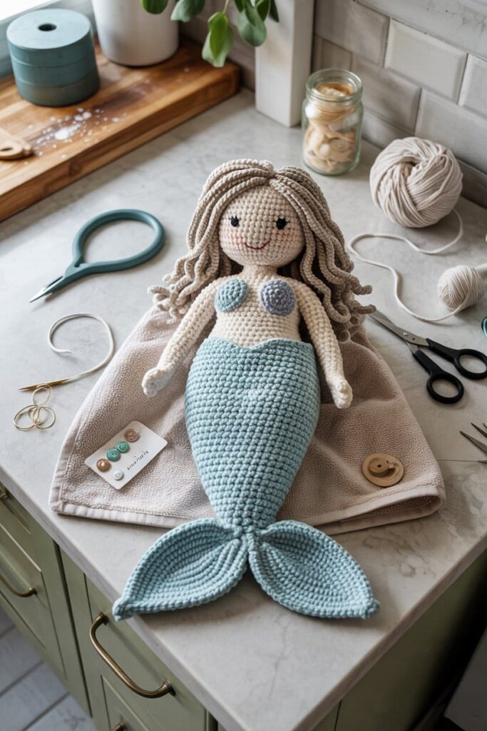 Crochet Mermaid Towel Topper