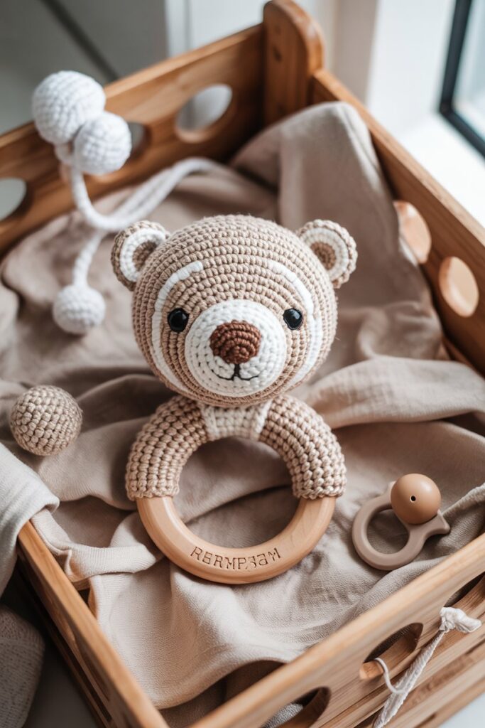 Crochet Otter Baby Rattle Ring