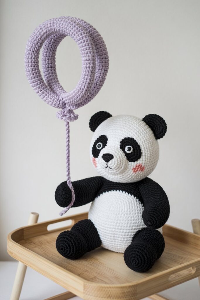 Crochet Panda Holding a Balloon