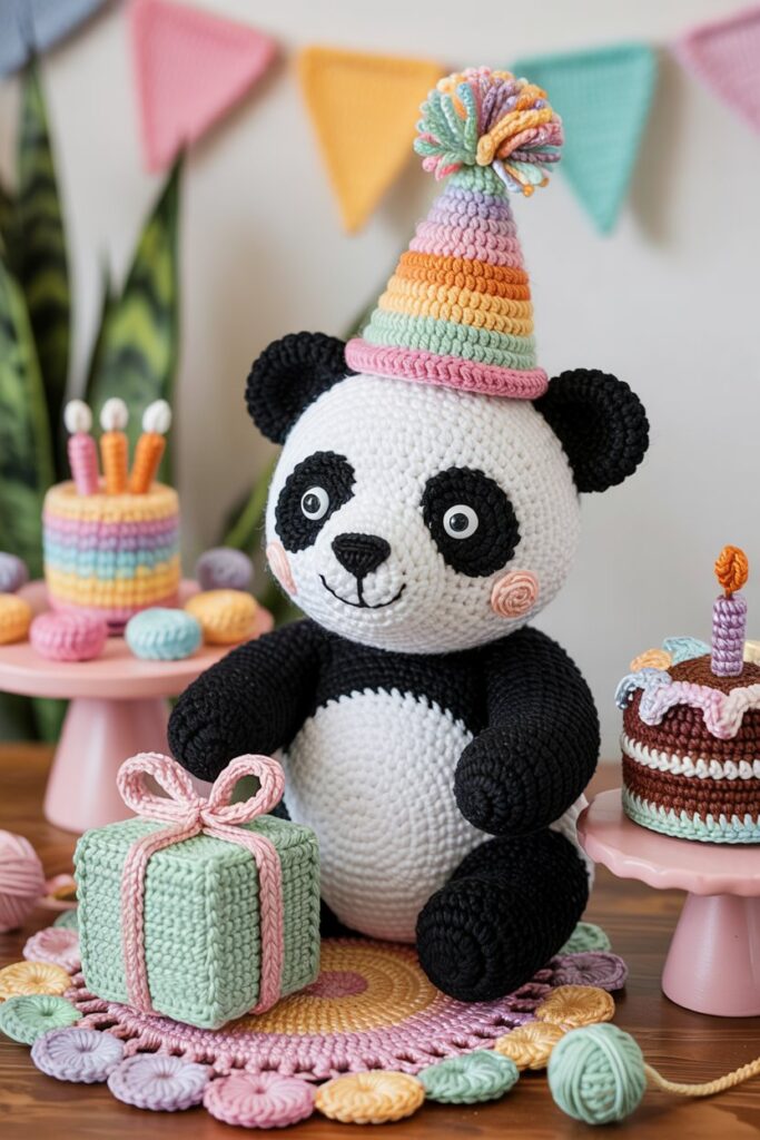 Crochet Panda with Pom-Pom Party Hat  
