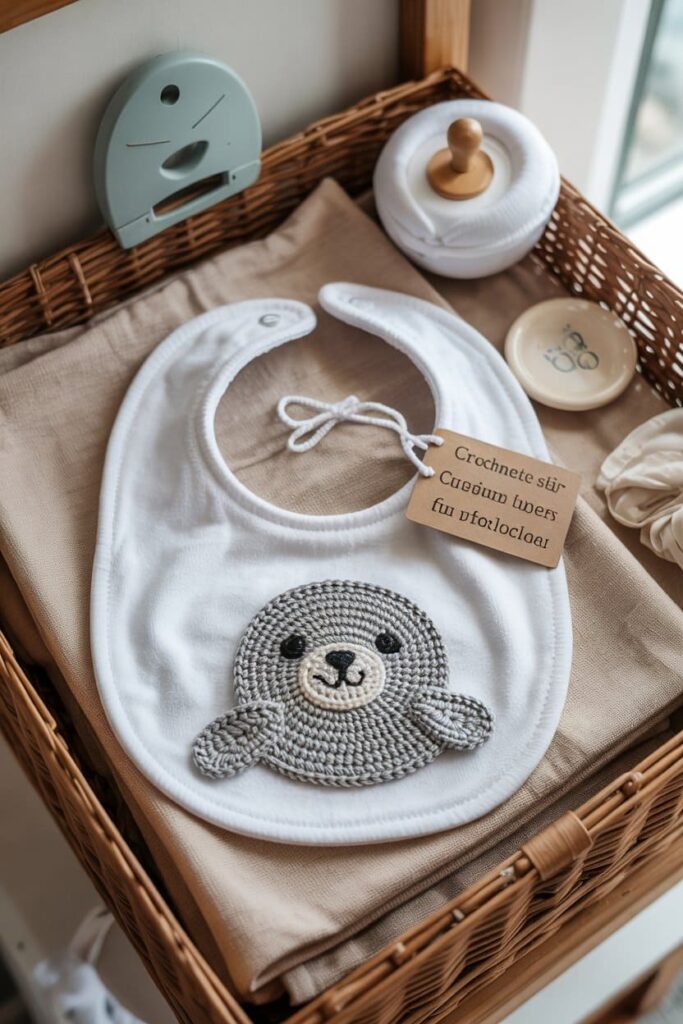 Crochet Seal Baby Bib Accent