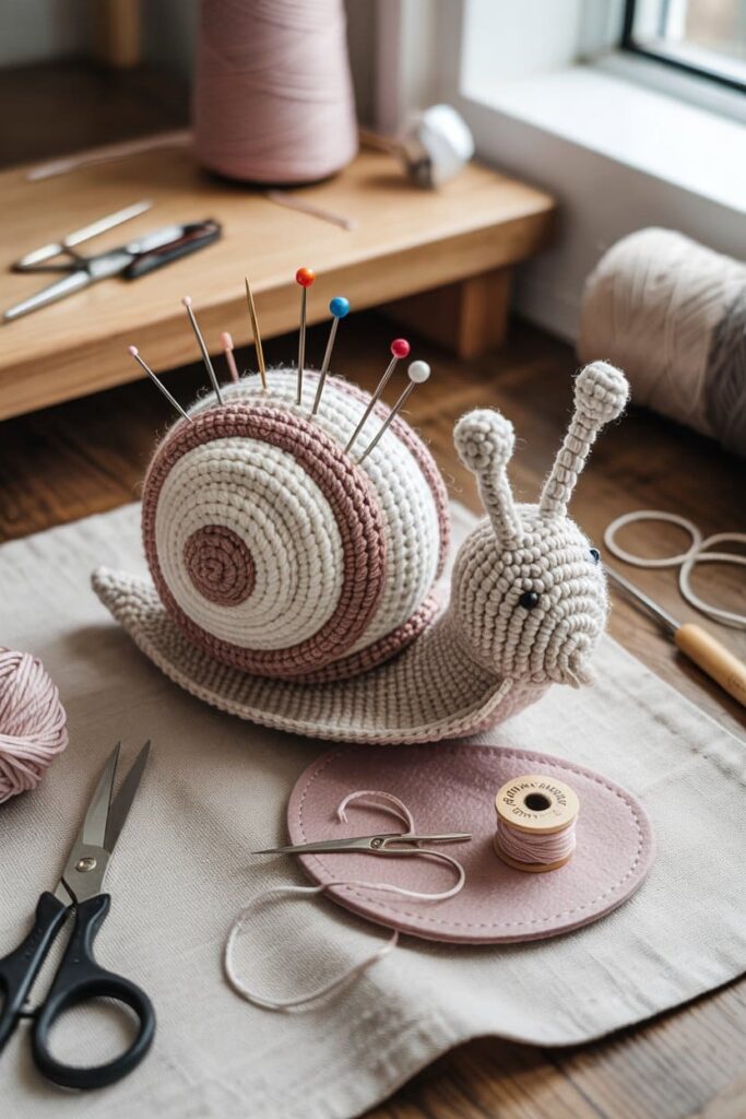 Crochet Snail Pin Cushion