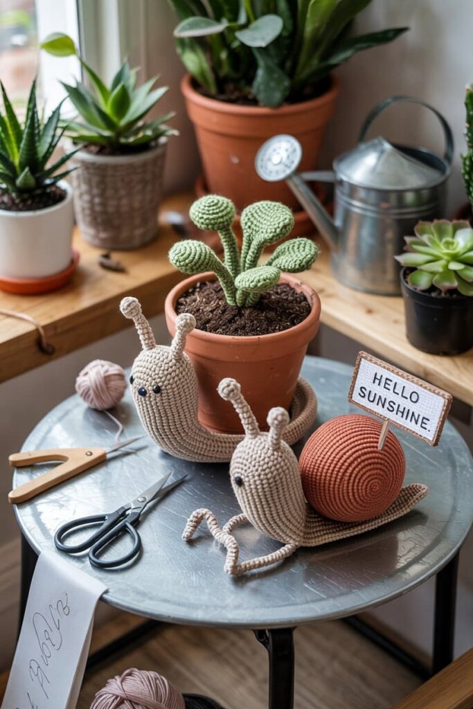 Crochet Snail for Planter Decoration