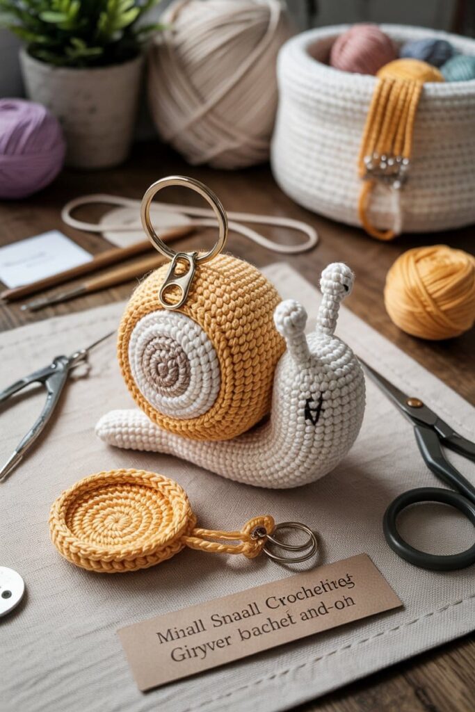 Crochet Snail with Keychain Loop