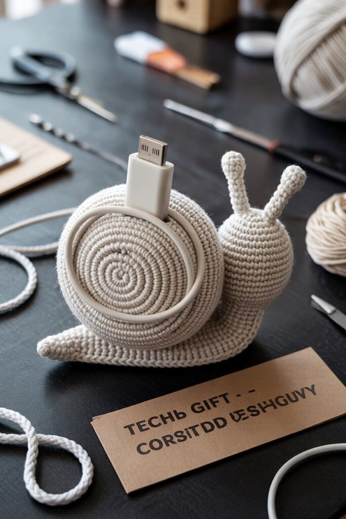 Crochet Snail with Phone Cord Holder