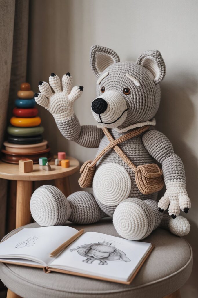 Crochet Wolf with Moveable Arms