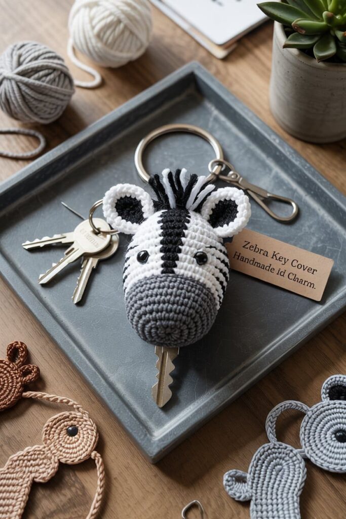 Crochet Zebra Key Cover
