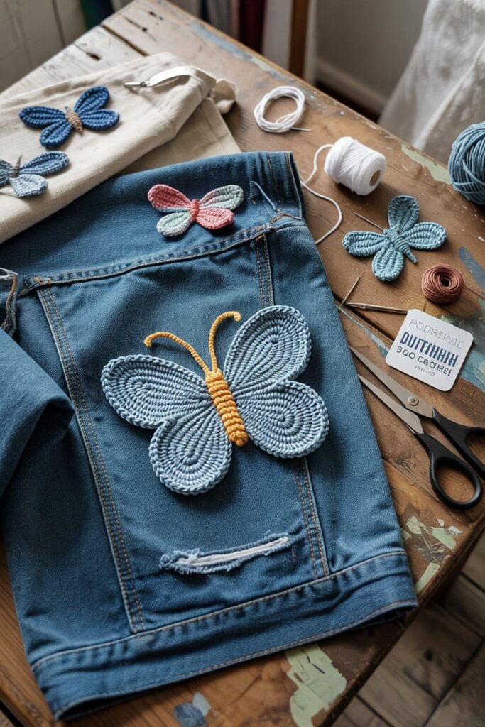 Flat Crochet Butterfly Patch for Clothing