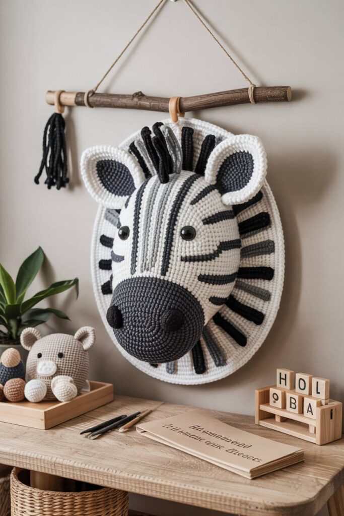 Flat Crochet Zebra Wall Hanging