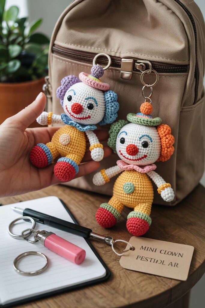 Mini Crochet Clown Keychain Doll