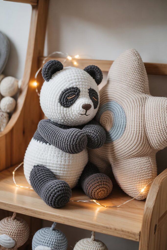 Panda Sitting with Star Pillow
