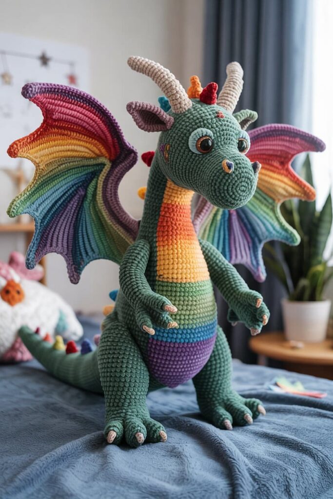 Rainbow Wing Crochet Dragon