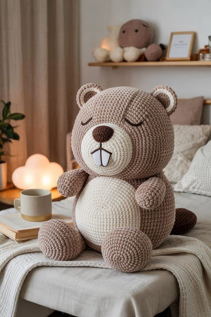Sleepy Crochet Beaver Pillow Buddy