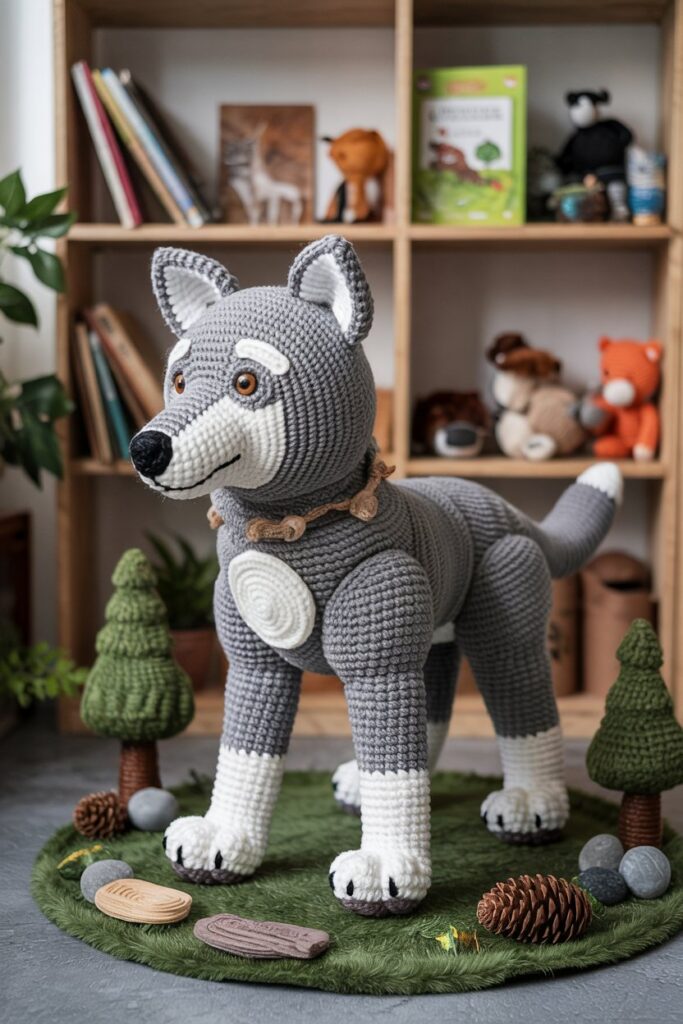 Standing Crochet Wolf