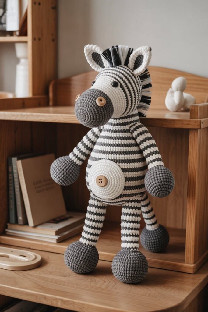 Standing Crochet Zebra with Buttoned Legs