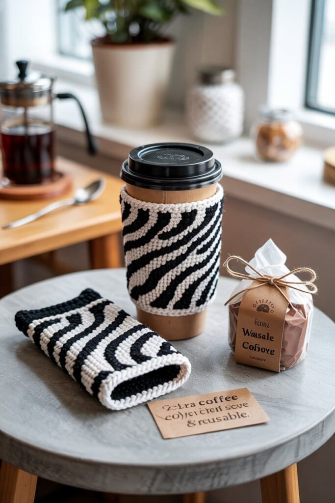 Zebra Crochet Coffee Cozy