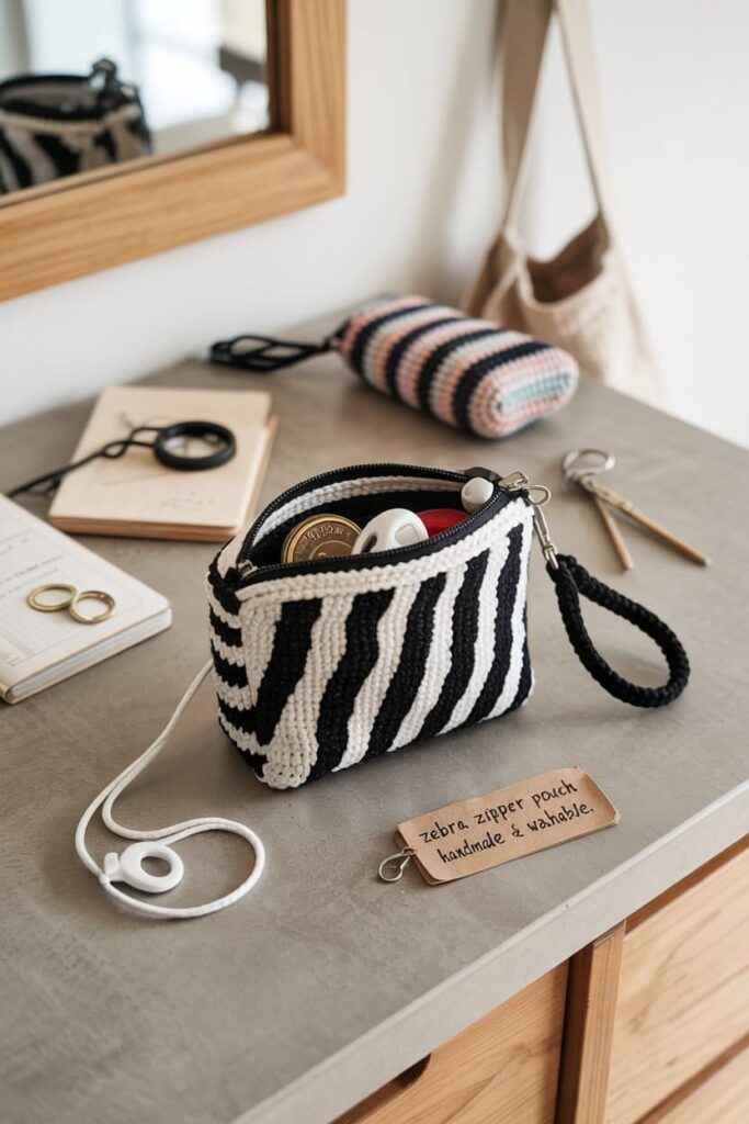 Zebra Pouch with Zip Closure